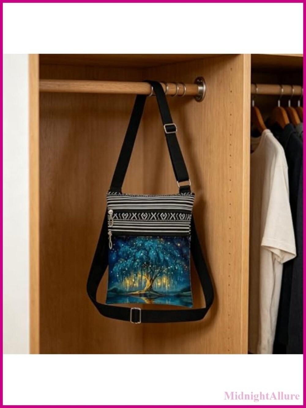 Cartoon Crossbody Bag Adjustable Strap Dual Zipper Foldable Polyester Women